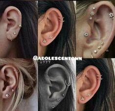 four different types of ear piercings in various styles and sizes, including one for the middle