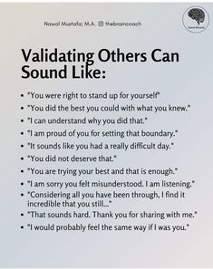 a poster with the words valitating others can sound like