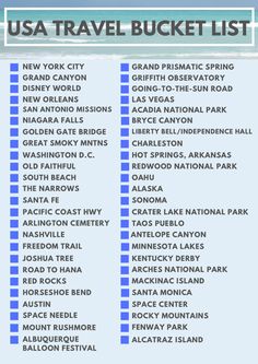 the usa travel bucket list is shown