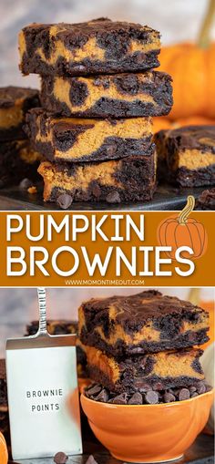 These Pumpkin Brownies are extra fudgy and rich, with a layer of pumpkin cheesecake for the ultimate fall dessert! Great for the holidays! Brownie Pumpkin Cheesecake, Summer To Fall Recipes, Easy Pumpkin Brownies, Chocolate Pumpkin Brownies, Pumpkin Cheesecake Brownies Easy, Fall Time Desserts, Brownie Pumpkin Recipe, Pumpkin Pie Brownies, Pumpkin Brownies Recipe