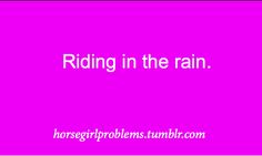 a pink background with the words riding in the rain