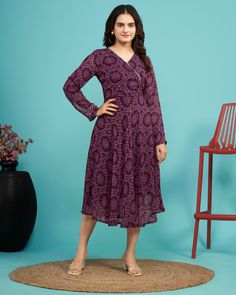 Aesthetically Pleasing Purple Color fox Georgette Printed Kurti