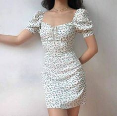 #cottagecoredress #cottagecoreminidress #floralminidress Skirt Labuh, Empire Pattern, Staple Dress, Floral Bustier, Bohemian Dresses, Summer Retro, French Dress, Women Tie, Mini Sheath Dress