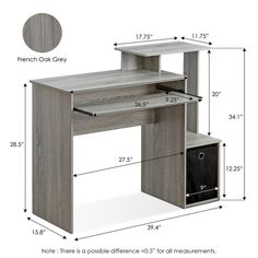 an image of a desk with measurements for it