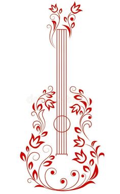 an acoustic guitar with flowers and vines on the neck royalty illustration for design or tattoo