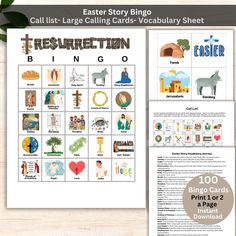 an easter story bingo game with pictures and words on it, including the crosswords