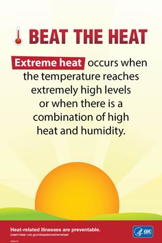 Beat the heat! Know the signs of extreme heat, and visit CDC's website to learn more about heat-related illness. The Signs, Helpful Tips