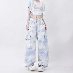 Straight Tie-Dye Camouflage Cargo Pants  Material: Cotton  Size: S, M, L, Color: Light Blue  Season: Spring, Autumn, Winter   Occasion: Leisure, Outdoor, Daily, Vacation Outfits Aesthetic Verano, Blue Clothes Aesthetic, Vestidos Outfits, Trendy Outfits Casual, Sky Blue Outfit, Verano Outfit, Outfit Ideas Aesthetic, Light Blue Pants, Summer Outfits Aesthetic