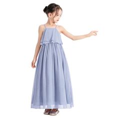 This gorgeous flower girl dress made out of a ruffled yoryu chiffon bodice with relaxed A-line skirt. The skirt has 3 layers, top 1st layer is made of chiffon, 2nd and 3rd layers are soft satin lining to bring comfort to your little girl while wearing the dress. Perfect for princess party, wedding, holiday, theme party, ceremony, birthday, stage performance, photo shoot, daily wear, and other special occasions. Size: 8.  Color: Blue.  Gender: female.  Age Group: kids. Blue Girls Dress, Petal Flower Girl Dress, Gown For Wedding, Baby Dress Clothes, Chiffon Flower Girl Dress, Dresses Birthday, Toddler Flower Girl Dresses, Girls Blue Dress, Party Inspo