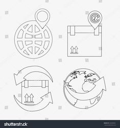 four different types of earth with arrows and globe on it, black and white illustration