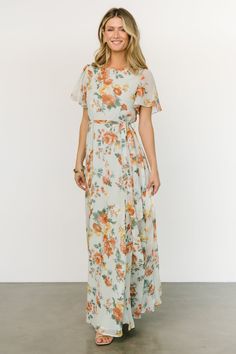 Naomi Short Sleeve Maxi Dress | Sage Floral Sage Garden, Floral Bridesmaid Dresses, Tulle Maxi Dress, Short Sleeve Maxi Dress, Dress Sage, Lauren Conrad Dress, Baltic Born, Velvet Maxi, Halter Jumpsuit