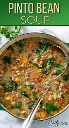pinto bean soup in a skillet Sausage Bean Spinach Soup, Sausage Spinach Bean Soup, Salvadorian Bean Soup, Best Bean Soup Ever, Sausage Bean Soup Recipes, Mexican Pinto Bean Soup 12 Tomatoes, Red Beans Soup Recipes, Low Carb Bean Soup, Ground Sausage And Beans Recipes