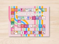 a pink board game with the words, dazed and engaged on it's cover