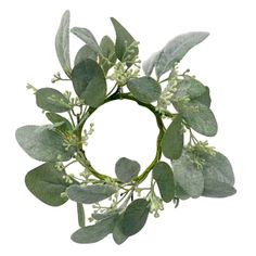 an arrangement of green leaves and white flowers