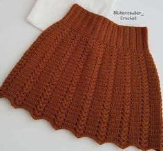 a crocheted skirt is shown with a t - shirt on the left side