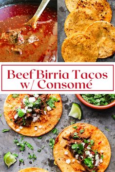 beef burrito tacos with condiments and tortillas