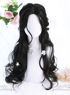 Buy Natural Black Daily Long Curly Hair Lolita Wigs on Lolitain.com. Choose your perfect classic lolita dress, gothic lolita dress, and more. Regular discounts up to 50% off. Anime Long Hair, Kawaii Wigs, Anime Wigs, Cosplay Hair, Kawaii Hairstyles, Fantasy Hair, Black Curly Hair, Fete Anime, Anime Hair