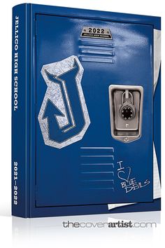 a blue metal locker with the letter u on it's door and an automatic lock