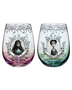 Corpse Bride Stemless Glass Set 13 oz. - 2 Pack - FOREVER HALLOWEEN Tim Burton's Corpse Bride, Bride Glasses, Corpse Bride Wedding, Bride With Glasses, Tim Burton Corpse Bride