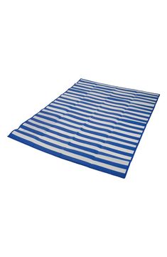 a blue and white striped rug on a white background with no one in it yet
