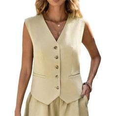 This Sleeveless Womens Lightweight Vest Is Made Of High Quality Cotton Linen. Soft, Comfortable, Breathable, Skin-Friendly And Lightweight. It Will Be Very Popular With Office Ladies. Features: Vests For Women, Going Out Tops, Sleeveless, Crop Tank Tops,Modifying The Charming Female Figure, V-Neck Design,Showing Elegant Temperament, Two Functional Pockets, Perfectly Carrying Some Necessity, Or Creating A Chic Look. Occasion: This Women's Vests Lightweight Are Suitable For Daily Work, Teach, Busi Women's Vests, Crop Tank Tops, Vests For Women, Lightweight Vest, Party Outdoor, Going Out Tops, Female Figure, Sleeveless Vest, Fit N Flare Dress