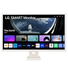 the lg smart monitor is on display in front of an image of space and earth