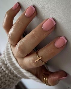 Pink Base French Nails Short, Pastel Pink French Tip Nails Square, Basic Short Acrylic Nails Pink, Pink French Biab Nails, Natural Nail Pink French Tip, Light Pink Nails With Dark Pink Tips, Pink Shirt French Tip, Square Pink Gel Nails, Pink French Tips Natural Nails