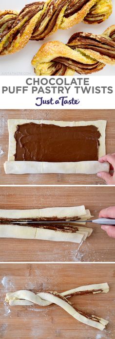 how to make chocolate puff pastry twists with just a few simple ingredients and no baking required