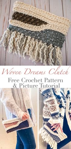the free crochet pattern is shown in three different pictures, including a shawl and