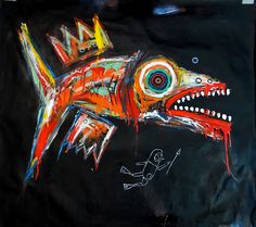 a painting of a fish with large teeth