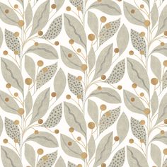a wallpaper with leaves and dots on it