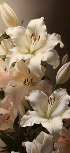 white lilies and other flowers in a vase