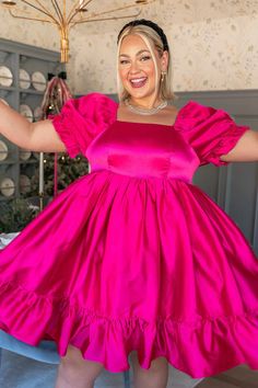 Coco Dress in Hot Pink – Ivy City Co Pink Cottagecore Dress, Aesthetic Outfits Plus Size, Barbiecore Aesthetic, Pastel Wedding Theme, Pink Cottagecore, Hot Pink Fabric, Hot Pink Weddings, Coco Dress, Bright Outfits