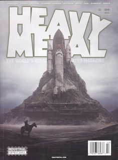 the cover of heavy metal magazine with a man riding a horse in front of a castle