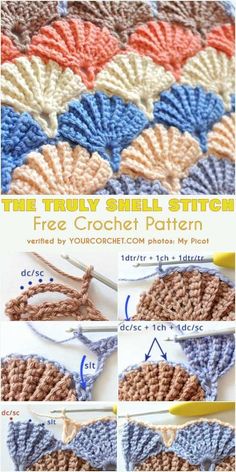 the shell stitch crochet pattern is shown with instructions for how to use it
