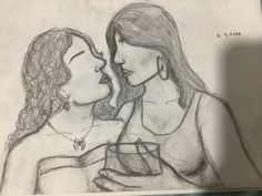 a drawing of two women kissing each other with the caption, i love you