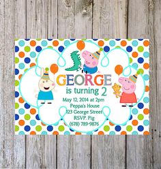 pepo and george birthday party card with polka dots