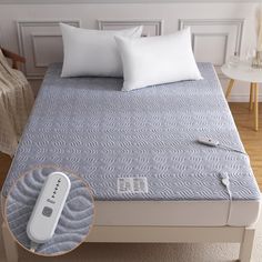 an electric mattress is shown with the remote control attached to it's headboard