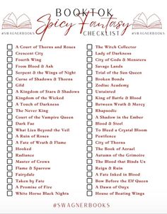 a list with the words, book to see fantasy checklist in red and white