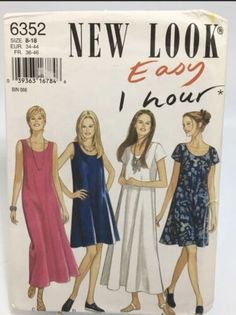 three women's dresses, one with short sleeves and the other in different colors