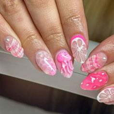 beach nails, summer nails, nail ideas Short Nails, Almond Nails, Pink Nails, Pink Ocean