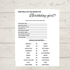 a printable birthday game with the words how well do you know the birthday girl?