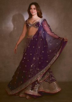 Gopi Vaid-Purple Sacchi Lehenga Set-INDIASPOPUP.COM Purple Lehenga, Brocade Lehenga, Purple Saree, Lehenga Skirt, Look Blazer, Embroidered Organza, Organza Dupatta, Indian Outfit, Indian Ethnic Wear