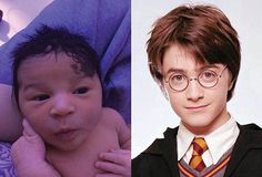 harry potter and his baby son are pictured in this composite image from the same photo