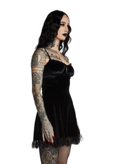 will have them under the illusion of devotion. You're like a prayer in this impure velvet mini dress that has sinful lace trim, underwire support, a deathly devoted cross design and back zip closure. Formal Goth Dress, Formal Goth, Occult Clothing, Blind Faith, Romantic Goth, Goth Dress, Mini Dress Black, Black Velvet Dress, Free Socks