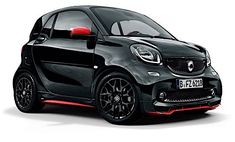 the smart car is black with red trims