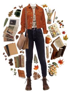 Aesthetic Outfits Ideas Fall, Fall Female Outfits, Autumn Vibes Outfit, Chaotic Outfit Aesthetic, Halloween Vibes Outfit, October Aesthetic Outfit, Bookish Aesthetic Outfit, Autumn Cottagecore Outfit, Autumncore Outfit