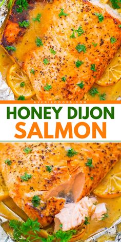 You're going to love this busy weeknight dinner! Not only is this oven baked salmon a quick and easy meal for tonight, but it also incredibly flavorful from a honey Dijon mustard glaze. Save this honey Dijon salmon recipe!