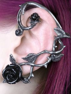 Package Content 1 Material Metal Style Punk Color Silver Full Ear Earrings, Witch Vampire, Ear Wrap Earrings, Resin Rose, Výtvarné Reference, Alchemy Gothic, Edgy Jewelry, Gothic Earrings, Ear Wrap