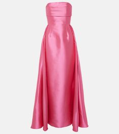 Strapless satin twill gown in pink - Solace London | Mytheresa Cocktail Dresses, Luxury Gowns, Solace London, Pink Gown, Boned Corsets, London Outfit, Designer Dresses For Women, Pink Dresses, Satin Gown